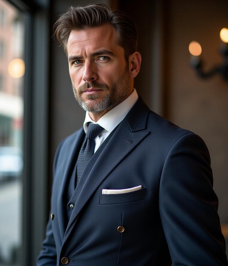 A distinguished gentleman wearing a tailored suit by Ironthread Attire